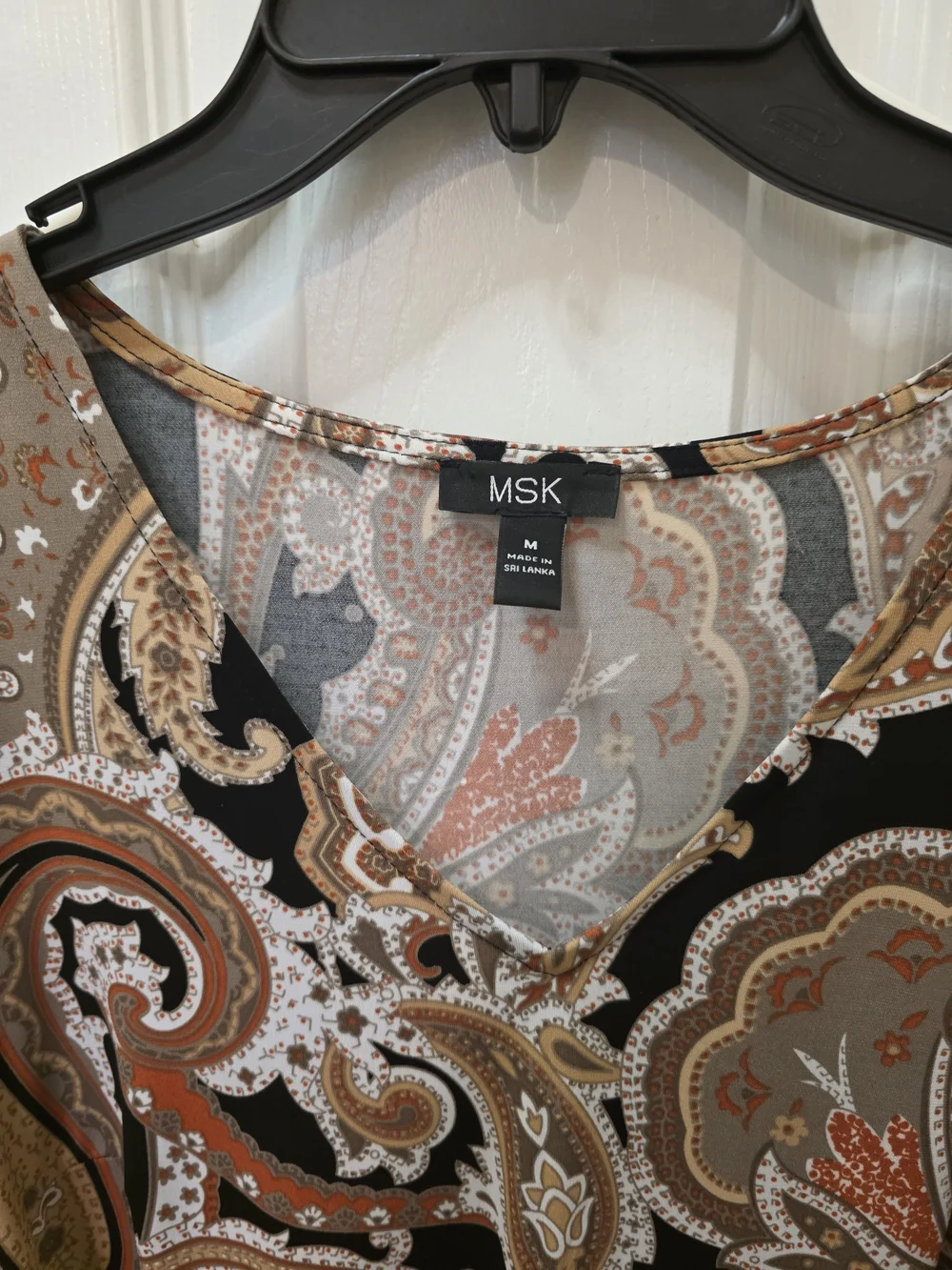 MSK Black Paisley Long-Sleeve Belted Dress with Brown and Cream Accents